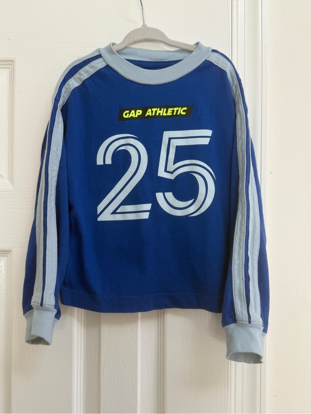 GAP Kids Blue Athletic Graphic Pullover Shirt with Neon Yellow Accent
